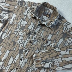 Rattlers Brand Camo Shirt Mens L Brown Trebark Camouflage Hunting Workwear USA